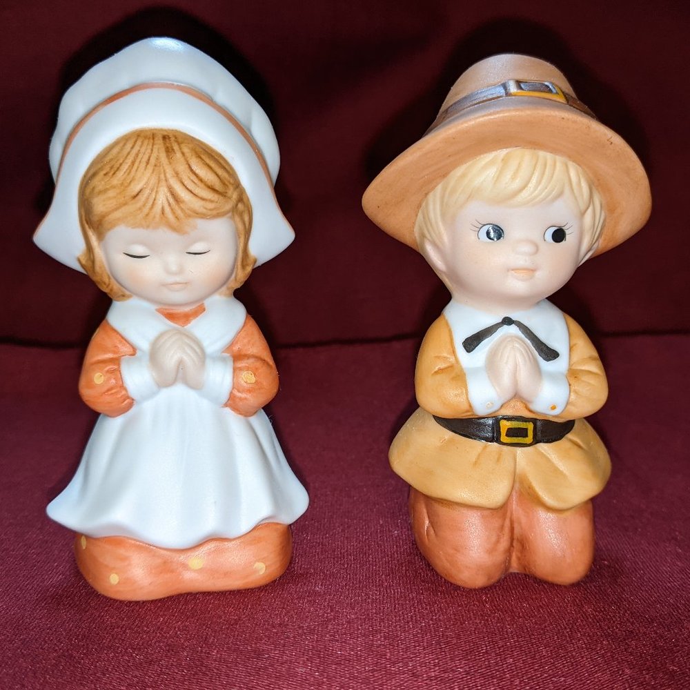 Vintage LEFTON China Pilgrim Girl & Boy Figurines